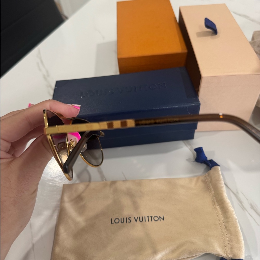 Louis Vuitton Gold-Tone Aviator Sunglasses - Picture 3 of 5